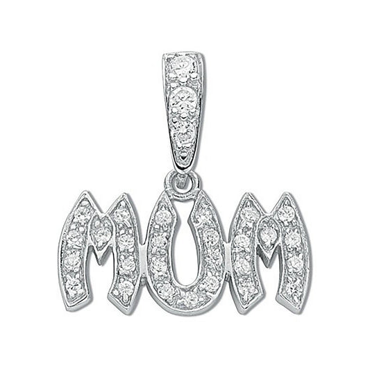 Silver Pave Set Cubic Zirconia Mum Drop Pendant