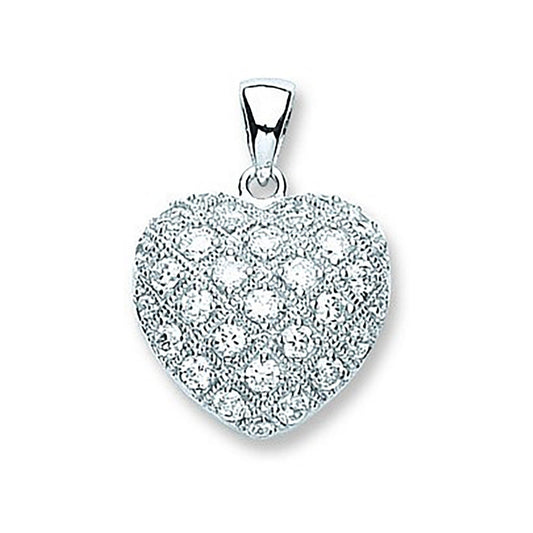 Silver Fancy Cubic Zirconia Heart Pendant