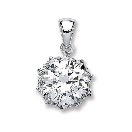 Silver Round Brilliant Cut Cubic Zirconia Pendant