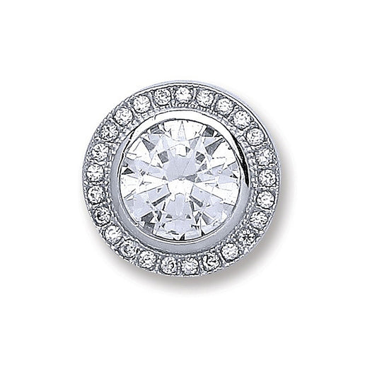 Silver Round Rubover, Halo Cubic Zirconia Pendant