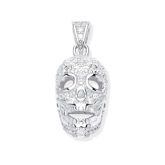 Silver Cubic Zirconia Skull Bones Pendant