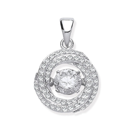 Silver Cubic Zirconia Swirl Pendant With Hanging Shimering Cubic Zirconia
