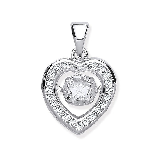 Silver Cubic Zirconia Heart Pendant With Hanging Shimering Cubic Zirconia