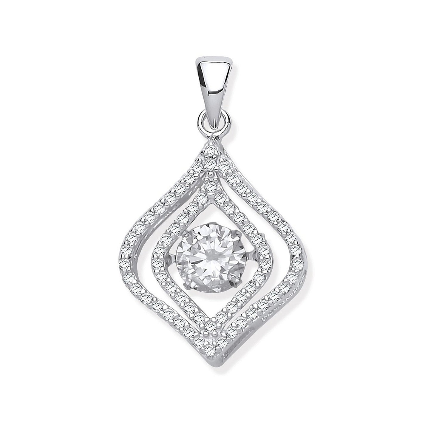 Silver Cubic Zirconia Pendant With Hanging Shimering Clear Cubic Zirconia
