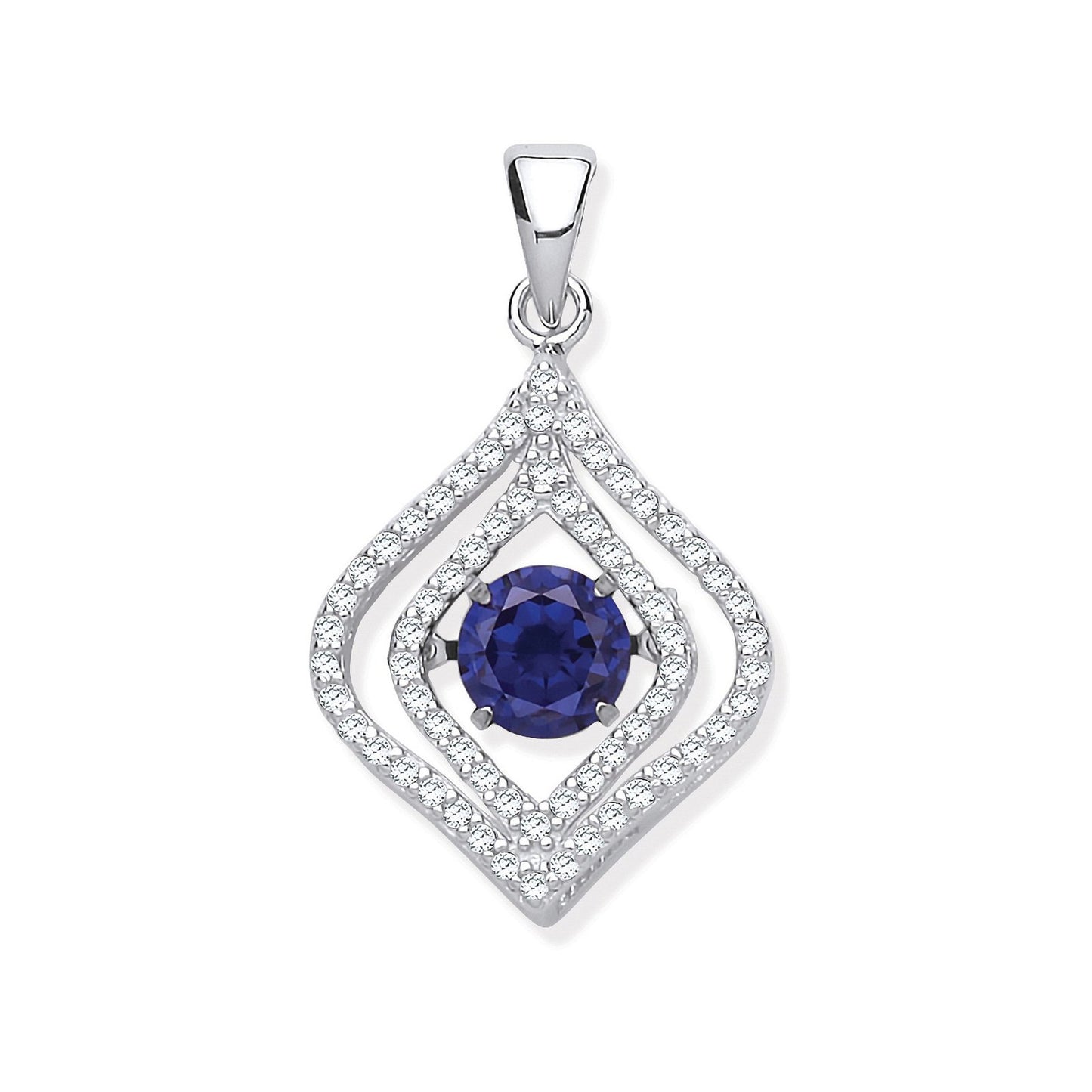 Silver Cubic Zirconia Pendant With Hanging Shimmering Blue Cubic Zirconia