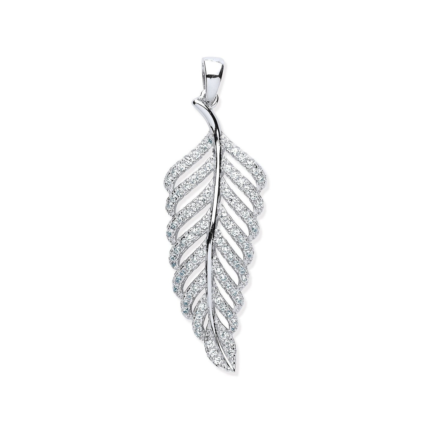 Silver Cubic Zirconia Leaf Drop Pendant