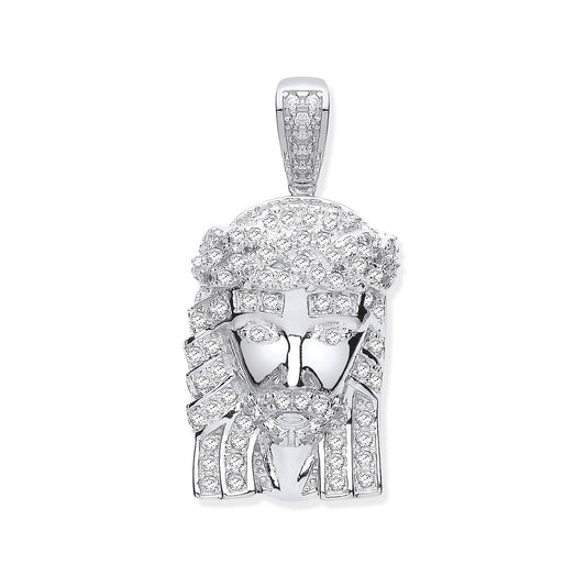 Silver Cubic Zirconia Jesus Pendant