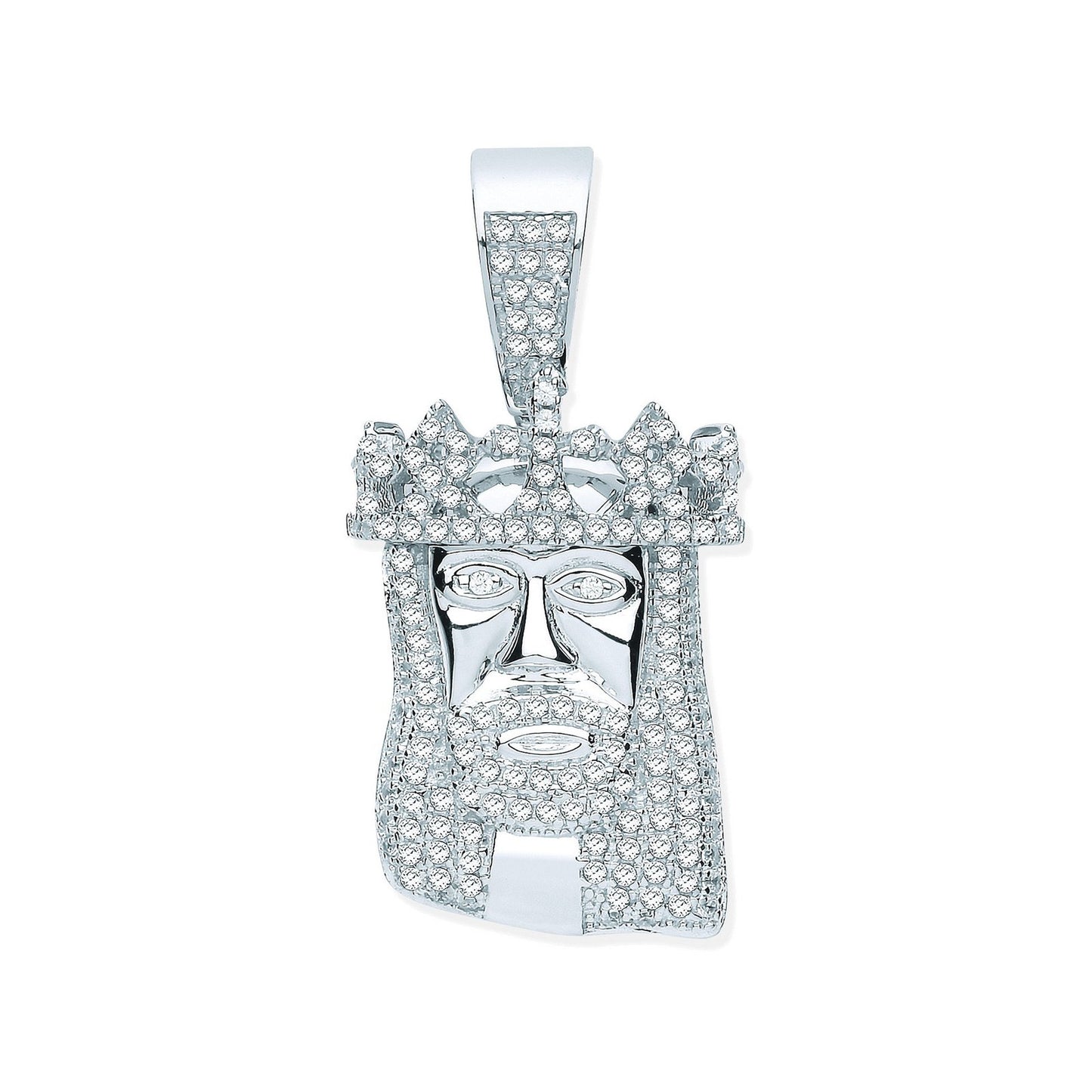 Silver Cubic Zirconia Pendant Jesus With Crown