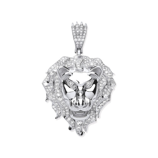 Silver Cubic Zirconia Lion Head Pendant