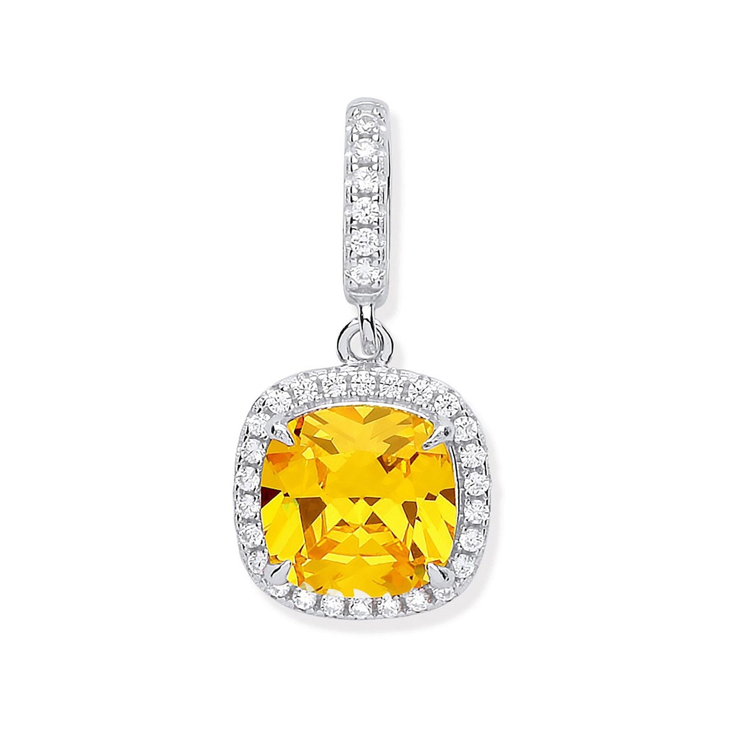 Silver Yellow Cubic Zirconia Drop Pendant