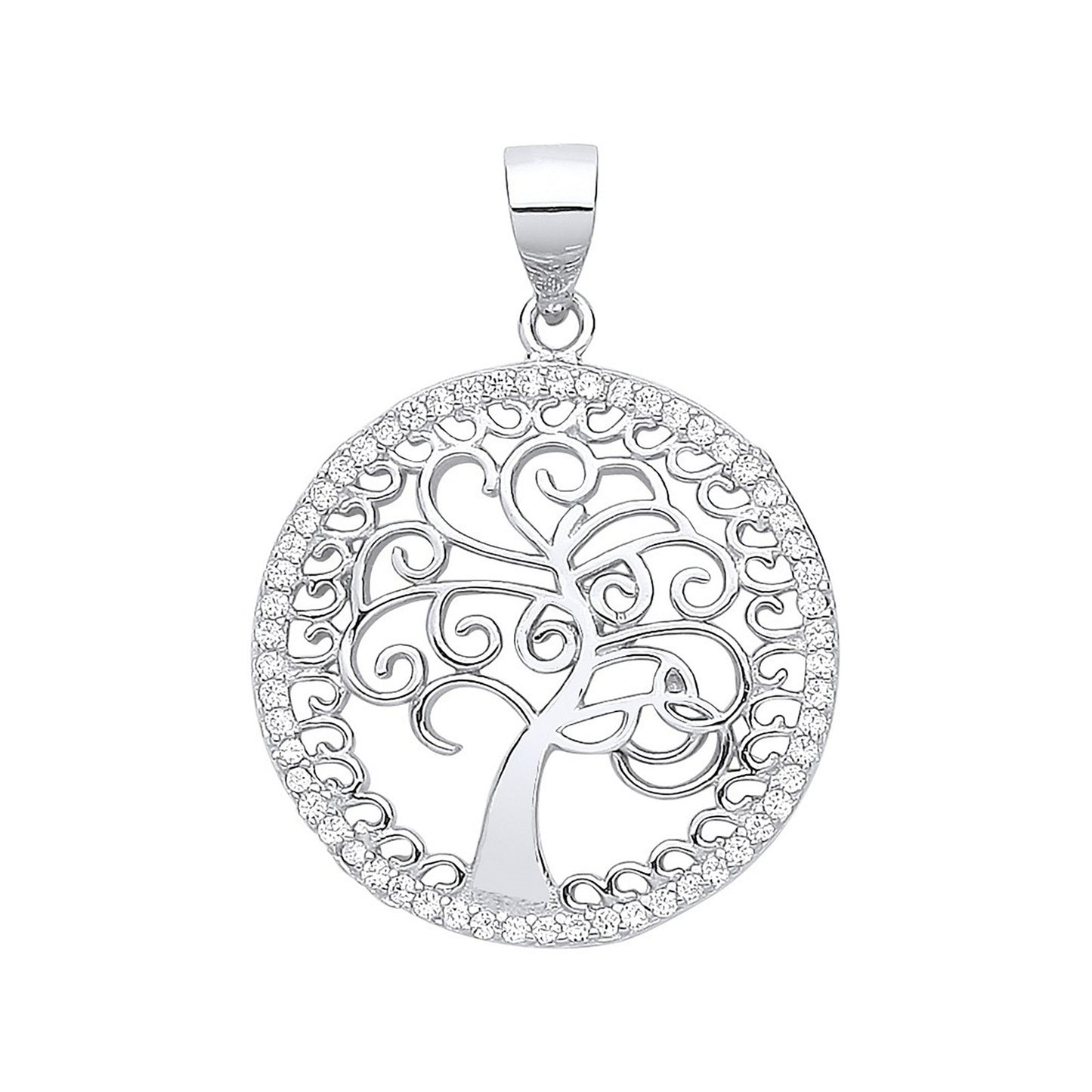 Silver Cubic Zirconia Tree Of Life Pendant