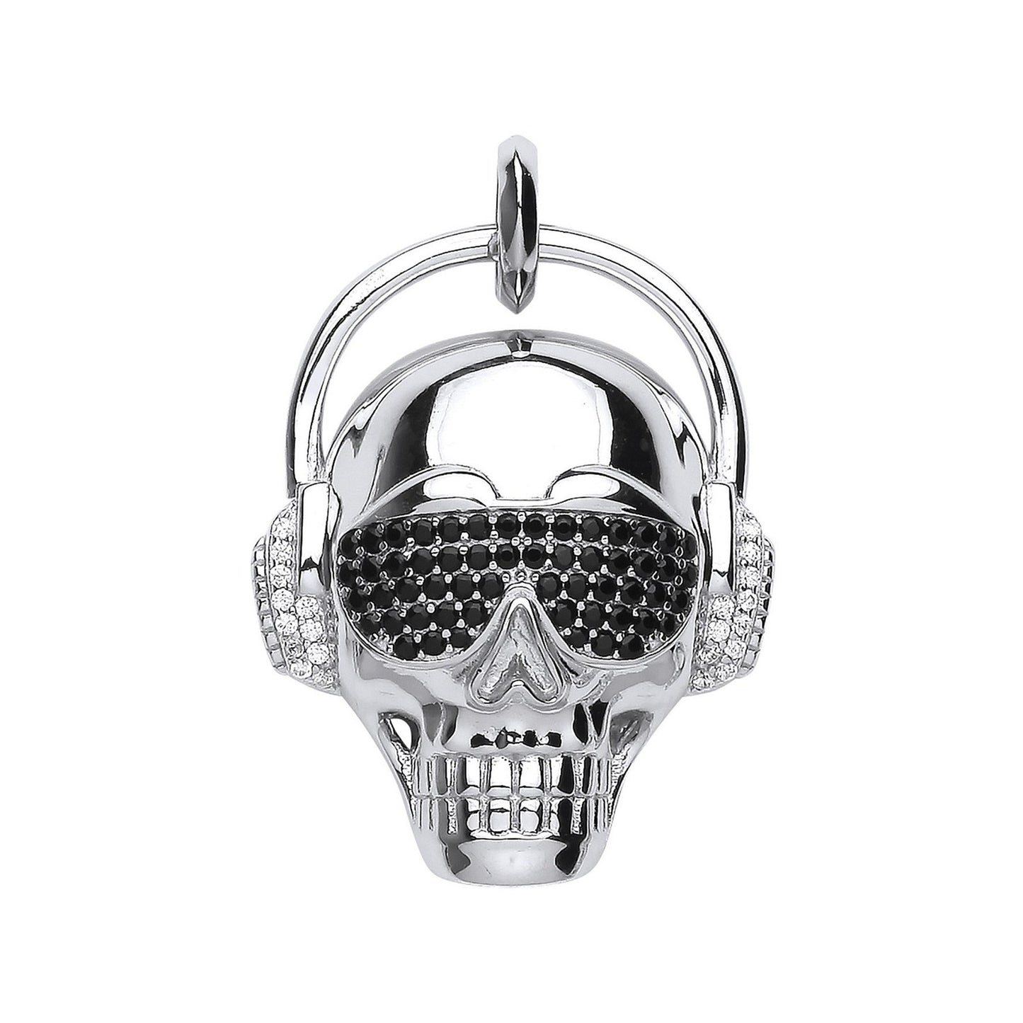 Silver Skull With Headphones Pendant