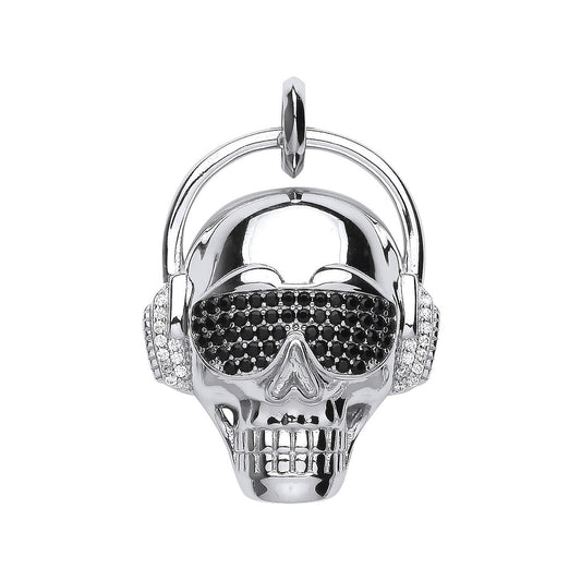 Silver Skull With Headphones Pendant