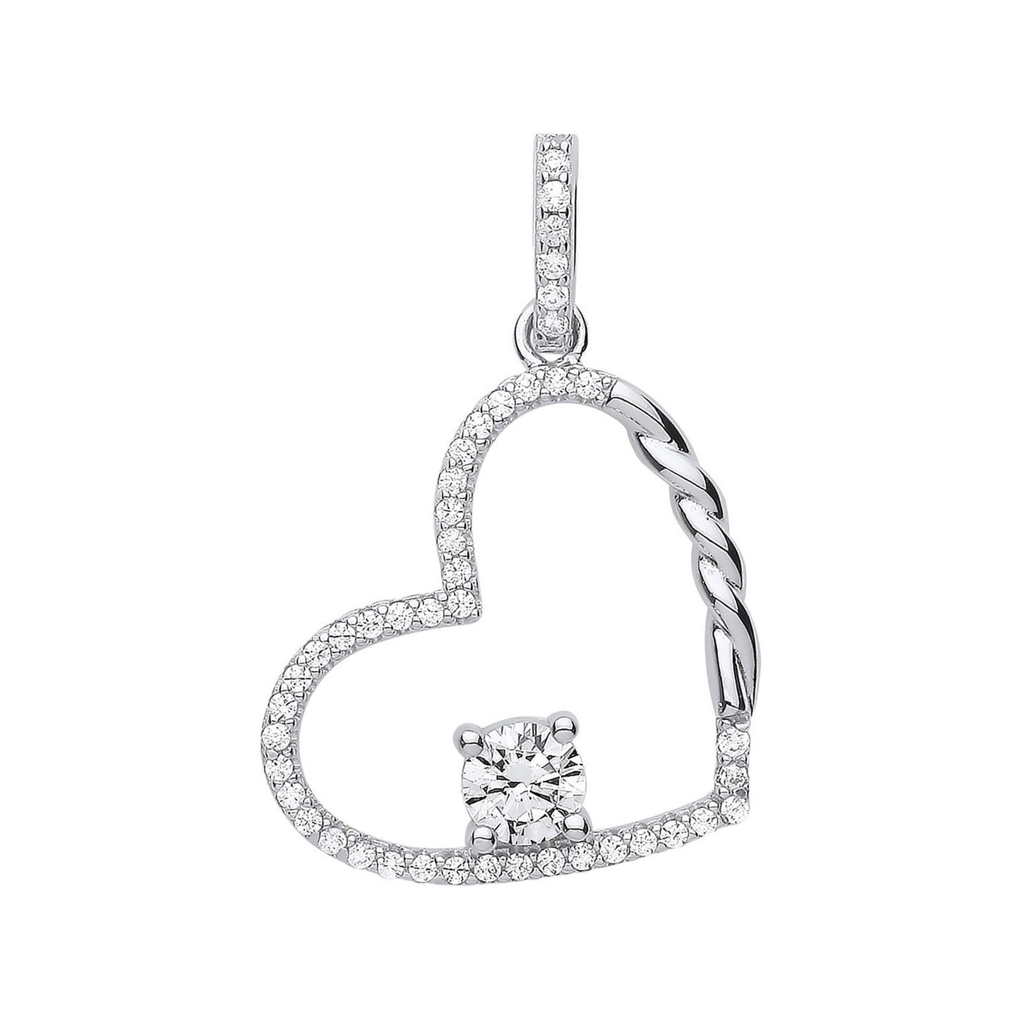 Silver Single Cubic Zirconia Heart Drop Pendant