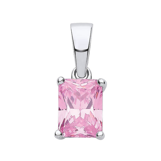 Silver Pink Cubic Zirconia Emerald Cut Pendant