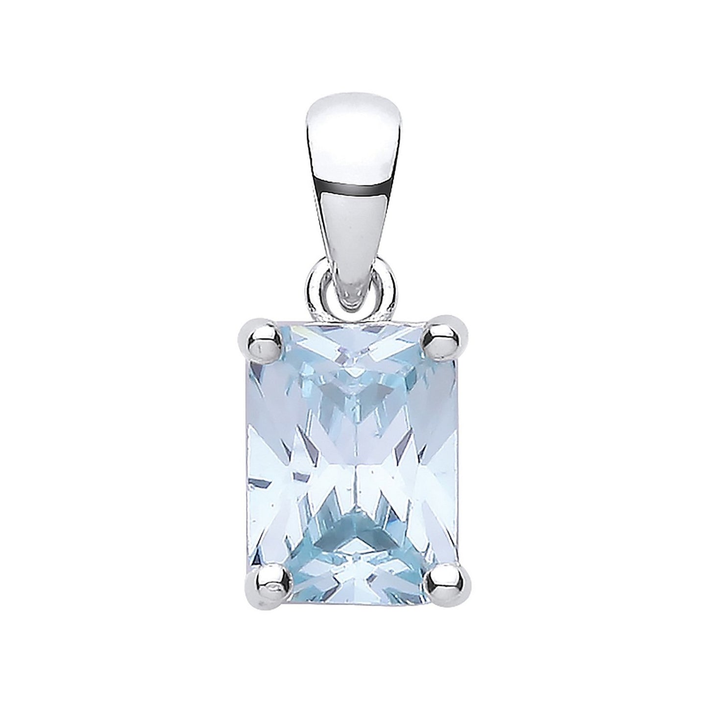 Silver Blue Cubic Zirconia Emerald Cut Pendant