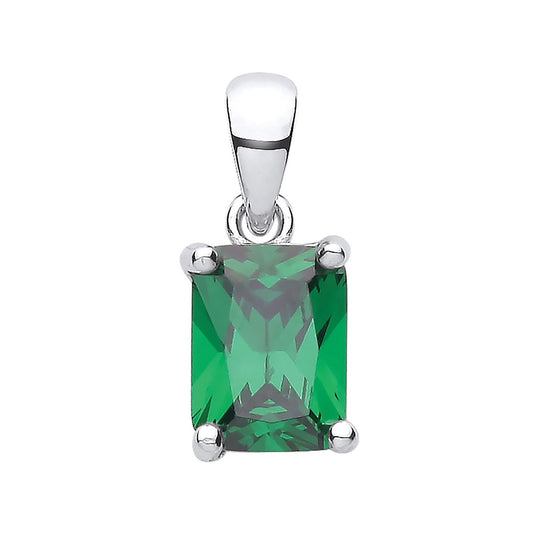 Silver Green Cubic Zirconia Emerald Cut Pendant