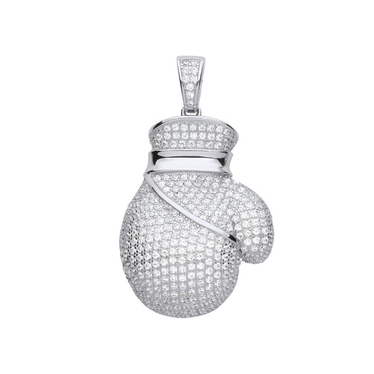 Silver Cubic Zirconia Big Boxing Glove Pendant
