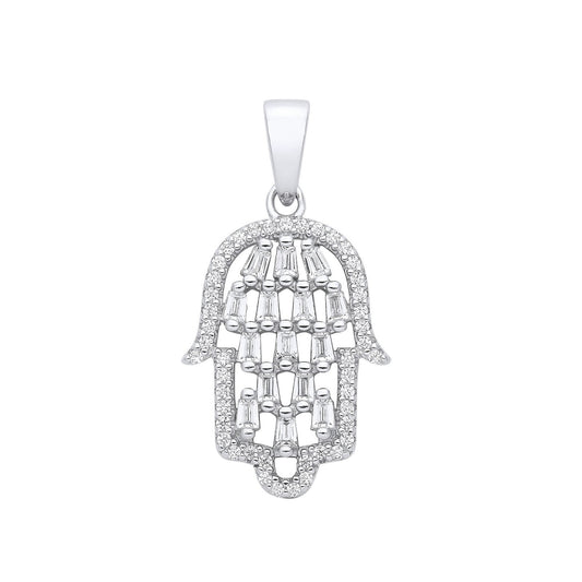 Silver Hamsa Cubic Zirconia Pendant