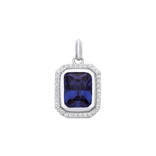Silver Blue Octagon Cubic Zirconia Pendant