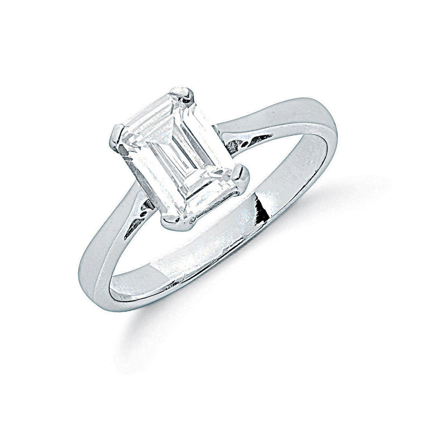 Silver Claw Set Emerald Cut Cubic Zirconia Solitaire Ring