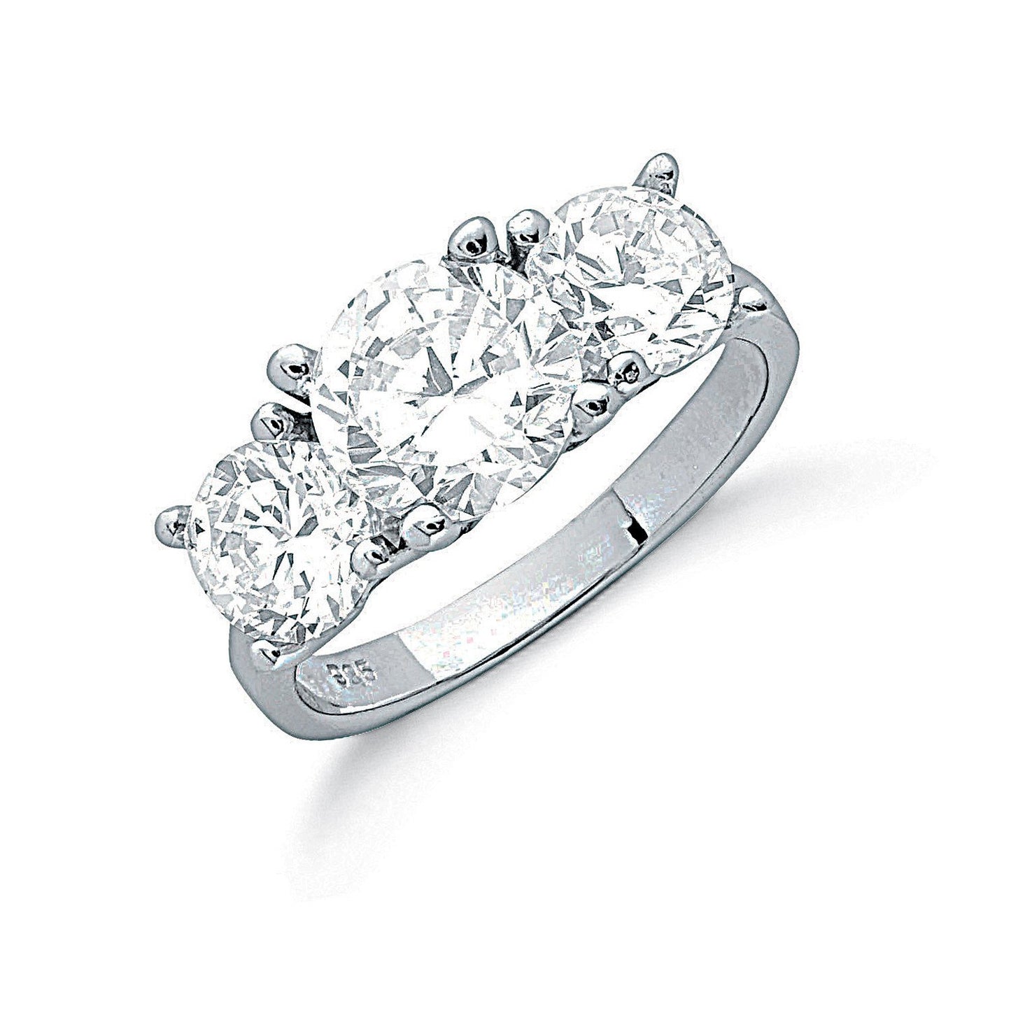 Silver Claw Set Cubic Zirconia Trilogy Ring