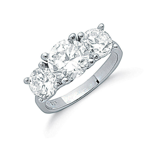 Silver Claw Set Cubic Zirconia Trilogy Ring