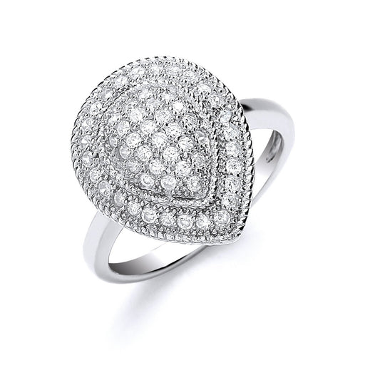 Silver Cluster Teardrop Shape Cubic Zirconia's Ring