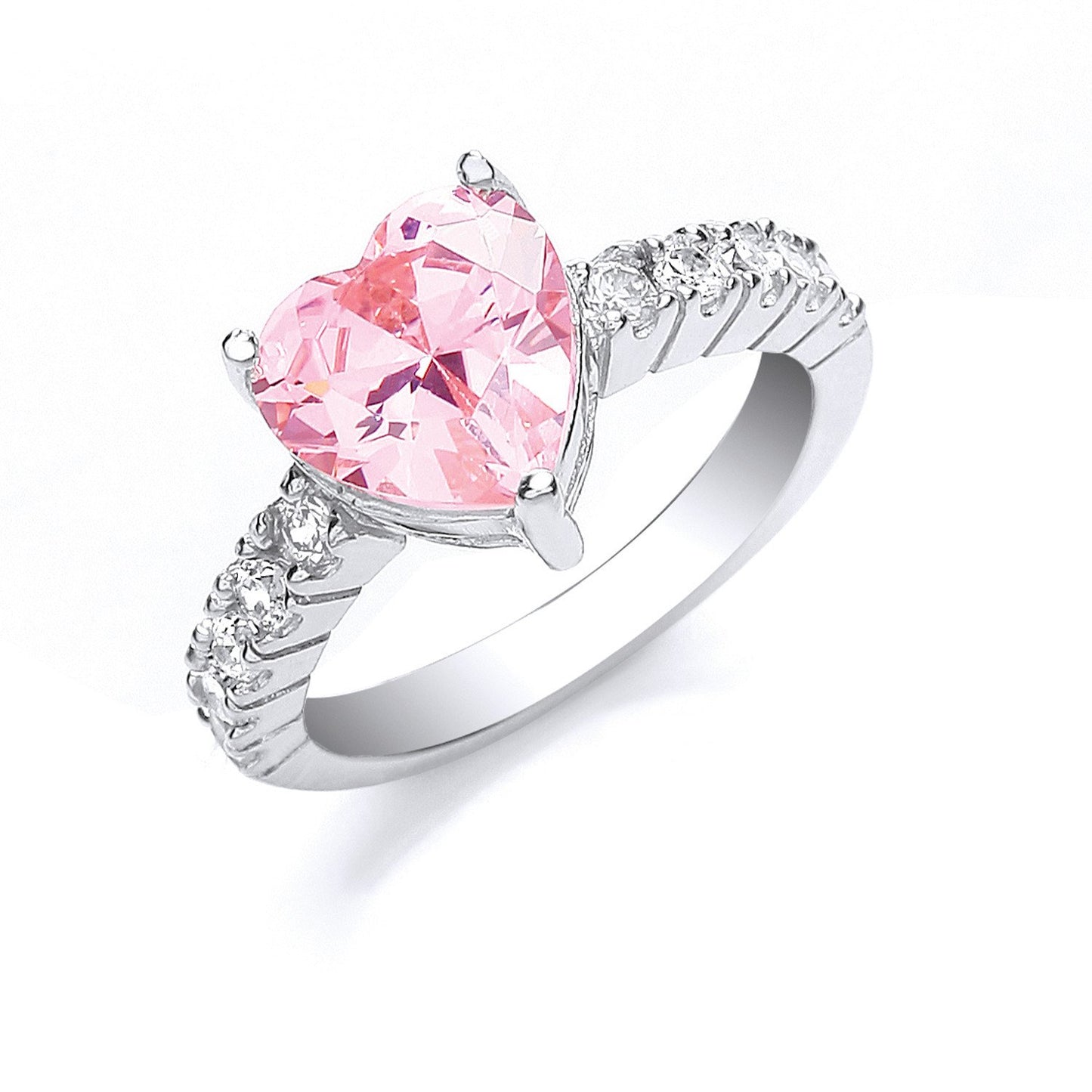 Silver Pink Heart S/s Cubic Zirconia With Cubic Zirconia On Shld Ring