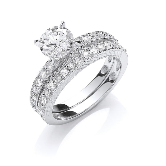 Silver Bridal Set Cubic Zirconia Rings