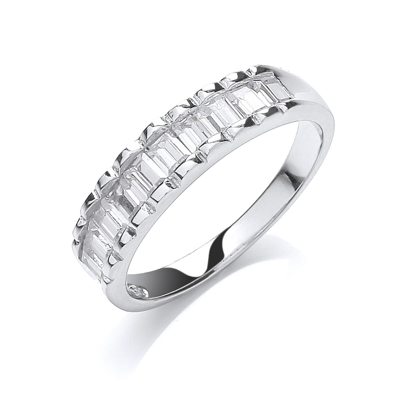 Silver 10 Baguettes Cubic Zirconia Half Et Ring