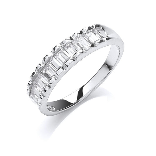 Silver 10 Baguettes Cubic Zirconia Half Et Ring