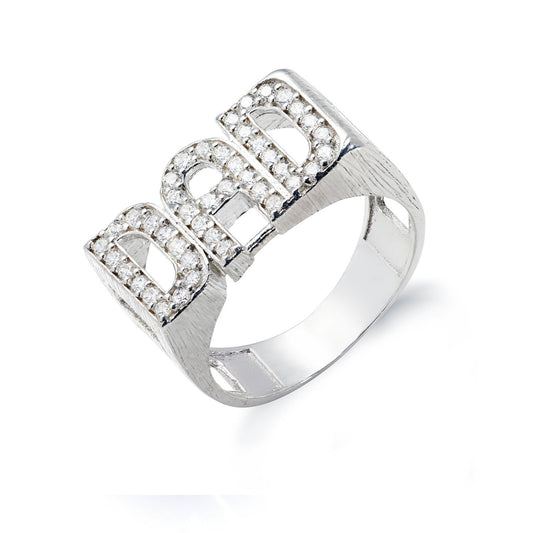 Silver Dad Cubic Zirconia Id Side Ring