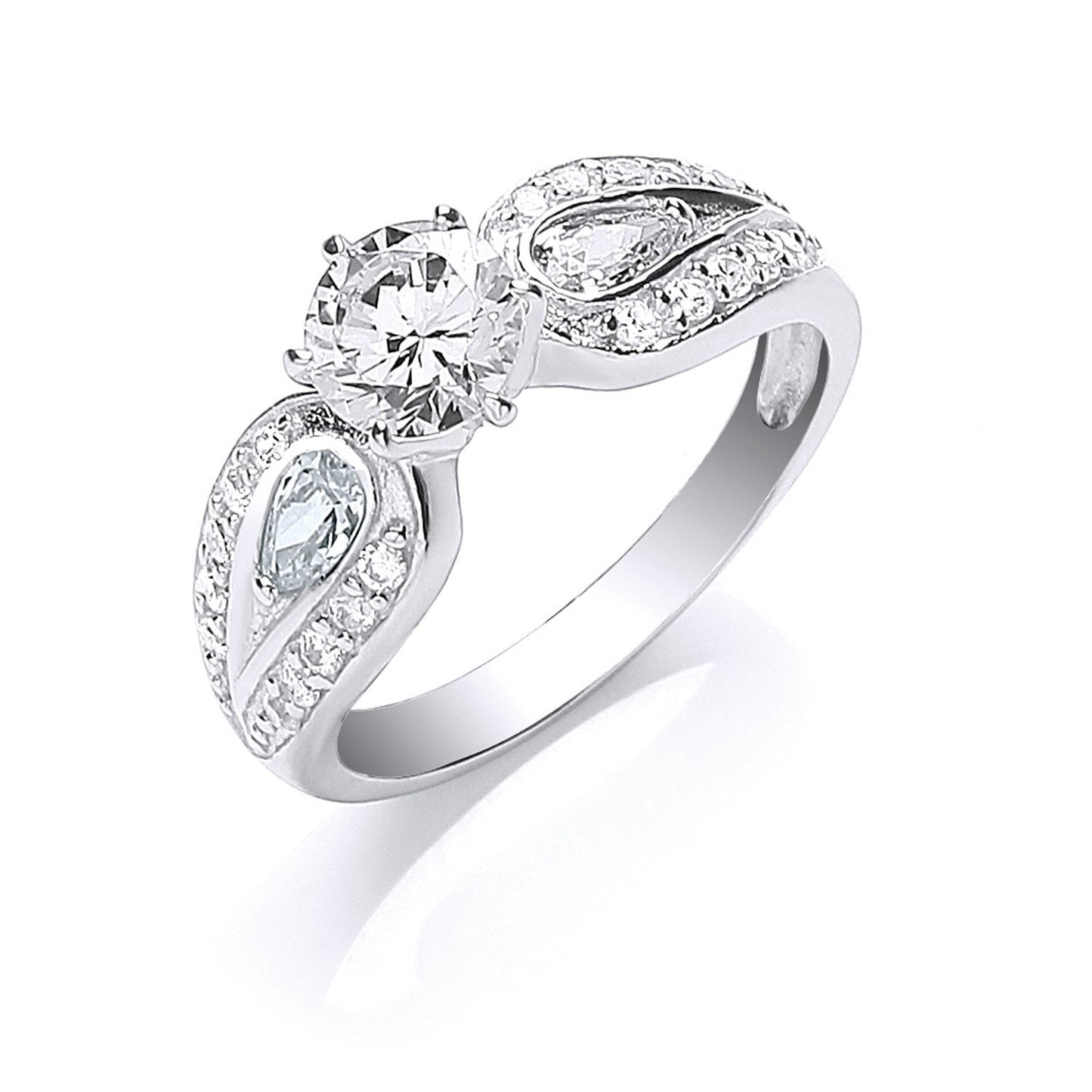 Silver S/s With Cubic Zirconia On Shoulders Ring