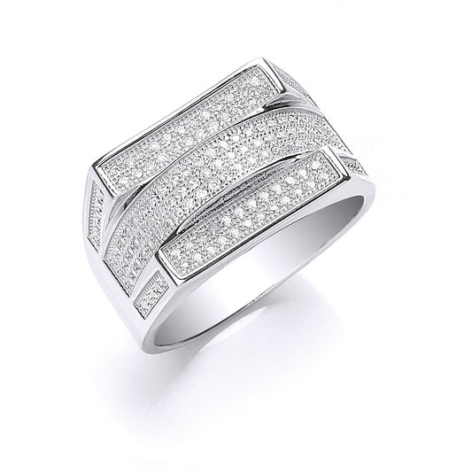 Silver Micro Pave'  Cubic Zirconia Gents Ring