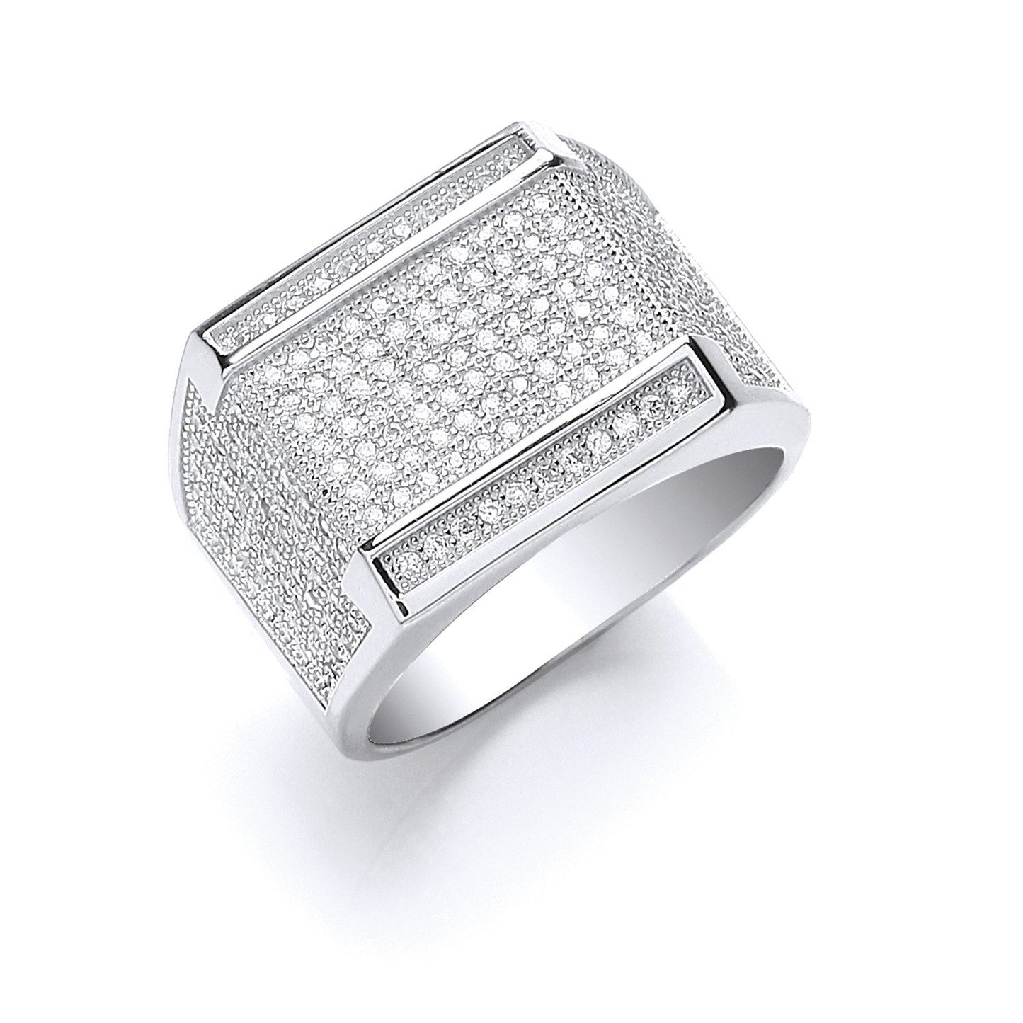 Silver Micro Pave' Cubic Zirconia Gents Ring