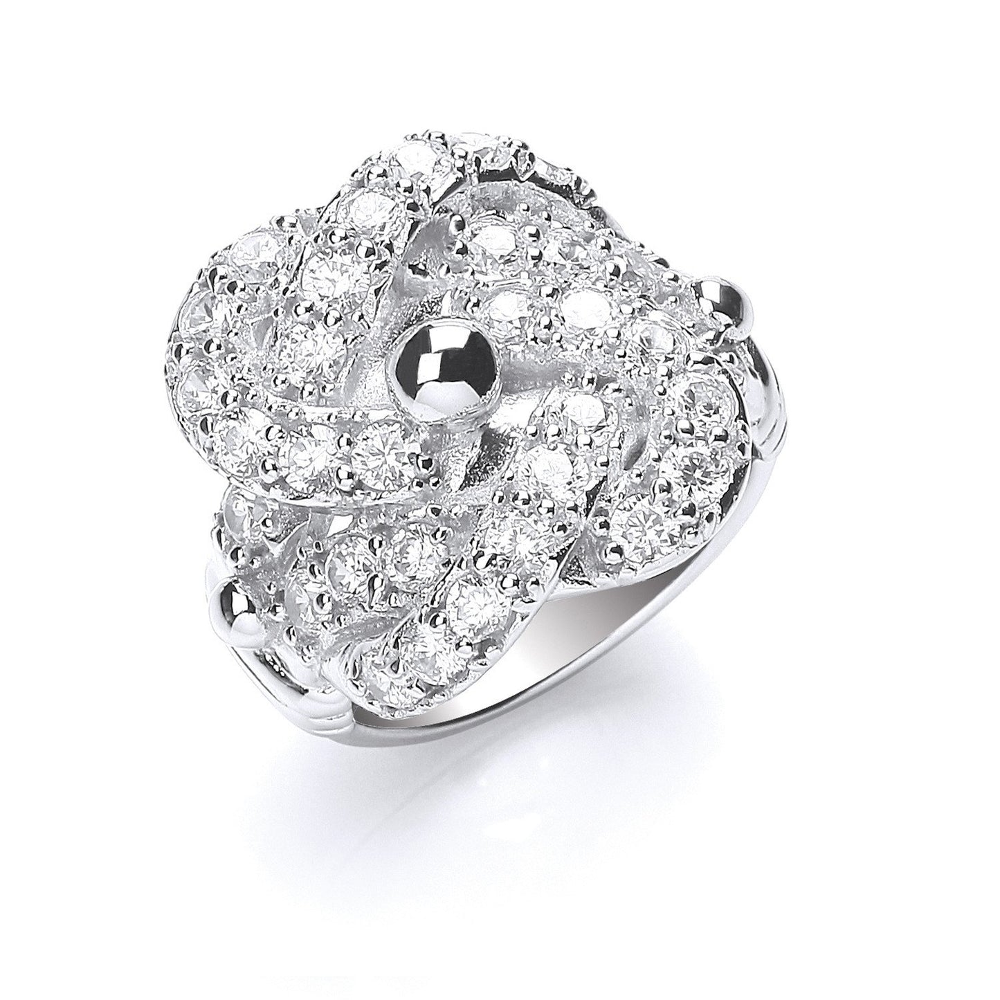 Silver Cubic Zirconia Knot Gents Ring