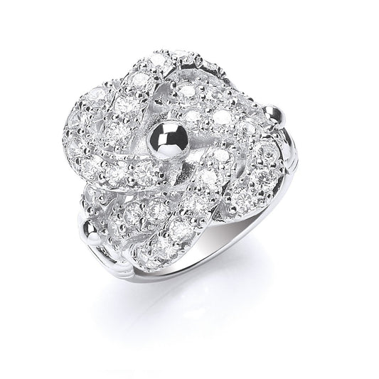 Silver Cubic Zirconia Knot Gents Ring
