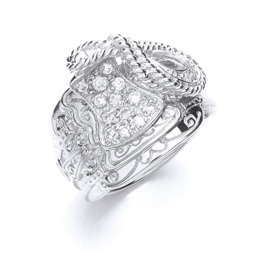 Silver Gents Cubic Zirconia Saddle Ring