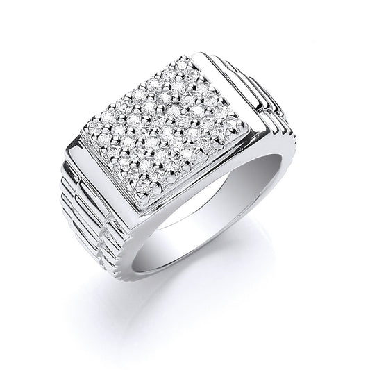 Silver Gents Square Top Cubic Zirconia Ring