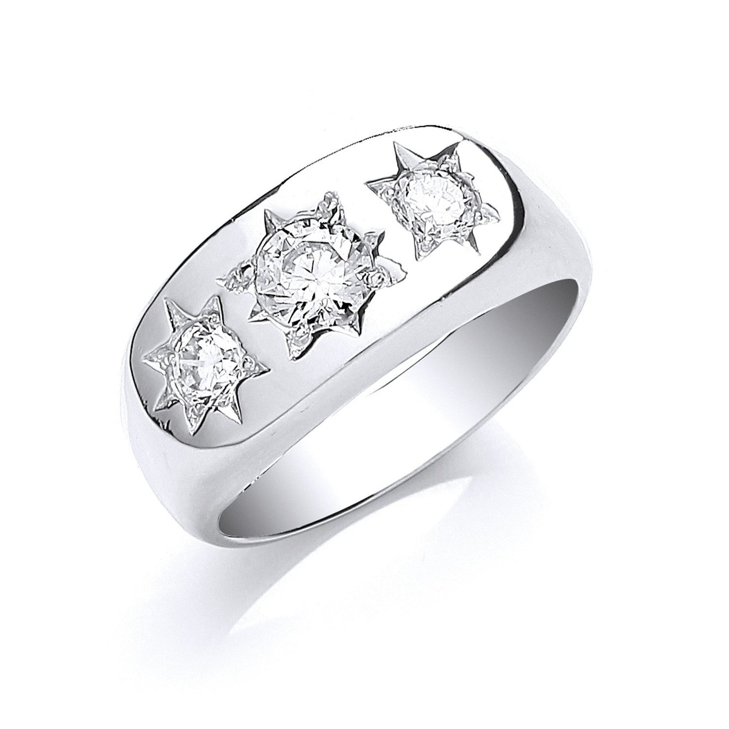 Silver Gents 3 Stone Cubic Zirconia Ring
