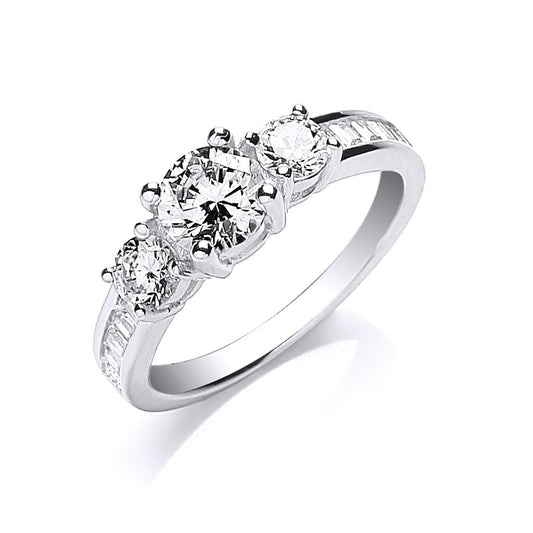 Silver Trilogy Rd. Brilliant With Baguettes On Shoulder Ring