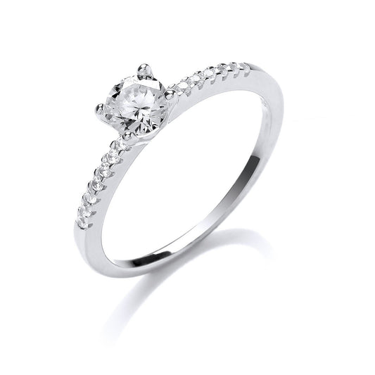 Silver Solitare With Cubic Zirconia Shoulder Ring