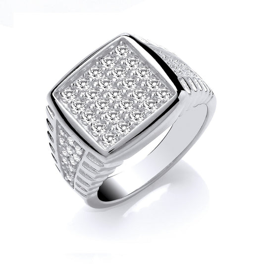 Silver Gents Square Top Cubic Zirconia Ring