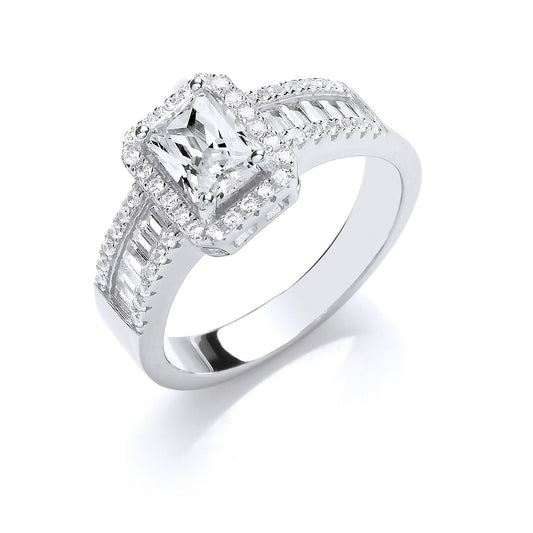 Silver Half Et, Emerald Centre Cubic Zirconia Ring