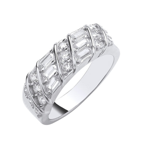 Silver Baguette & Round Cubic Zirconias Half Et Ring