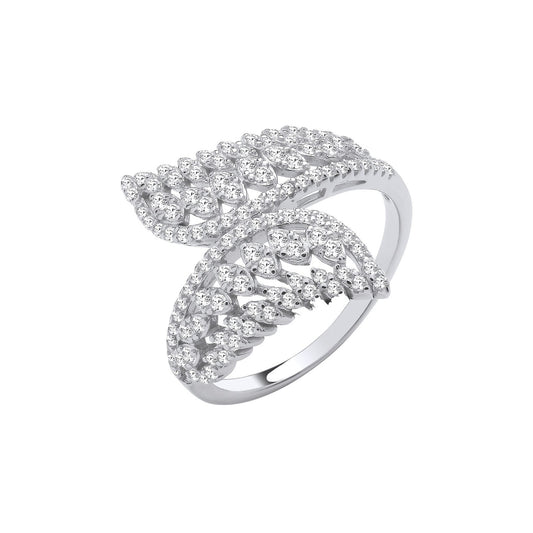 Silver Cross Over Leaf Style Cubic Zirconias Rings