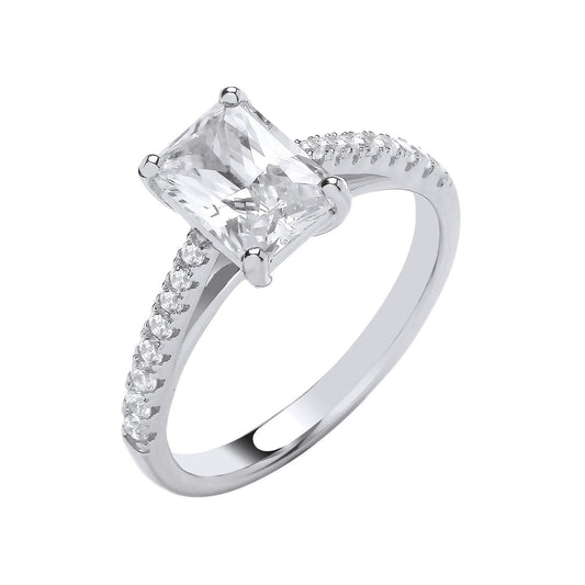 Silver Emerald Cubic Zirconia Solitaire Ring