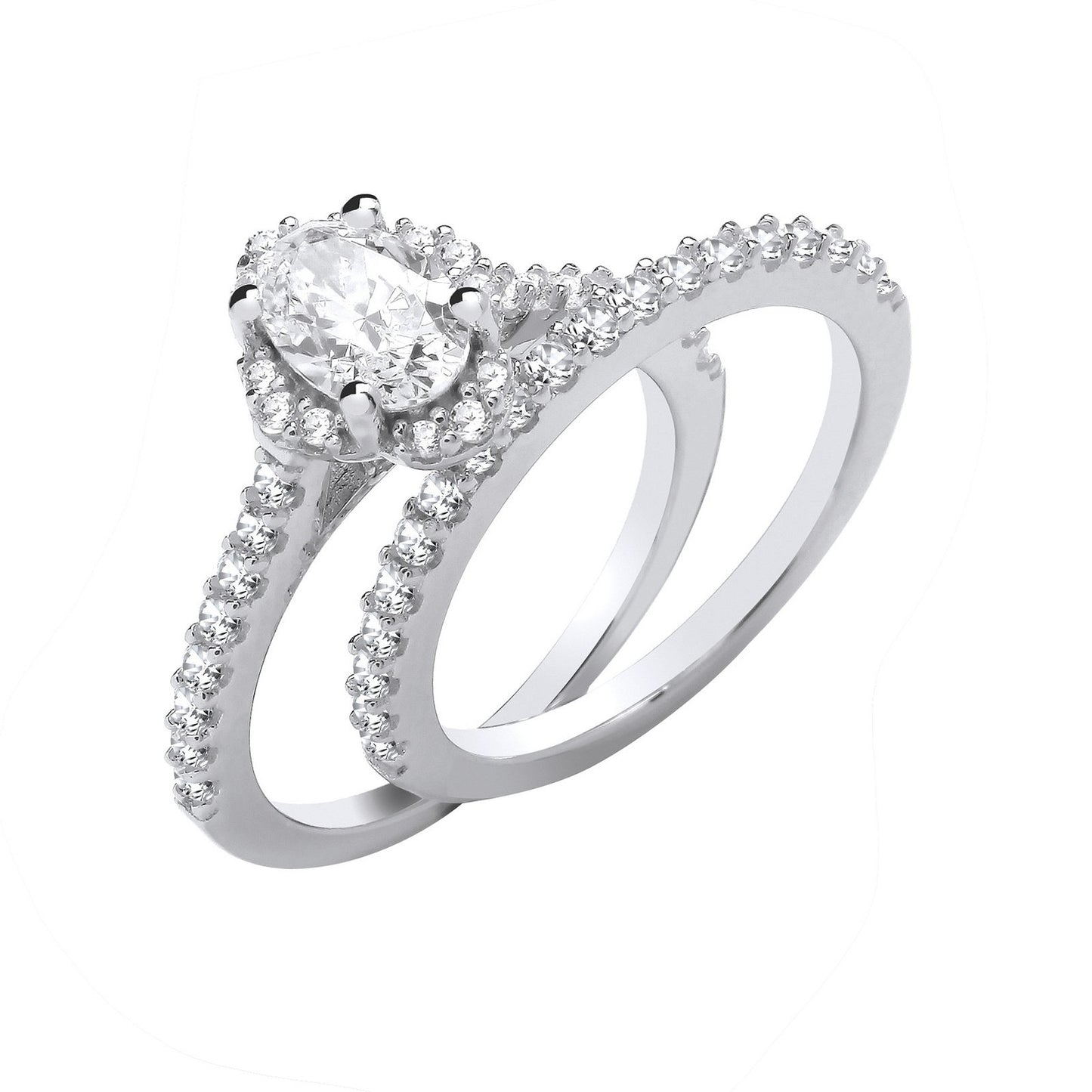 Silver Bridal Set Oval Cubic Zirconia Half Et Rings