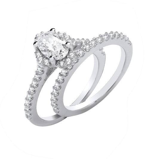 Silver Bridal Set Oval Cubic Zirconia Half Et Rings
